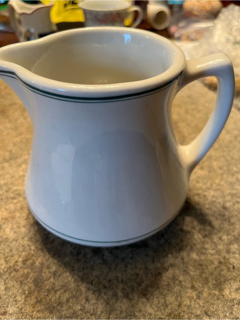 Vintage White Ceramic Creamer with Green Band
